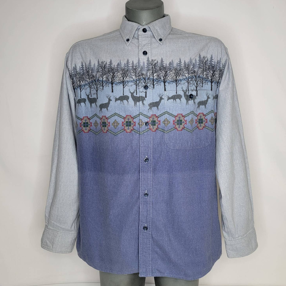 Cabela's Deerskin Soft Chamois Aztec Print Long Sleeve Button Down Shirt Large